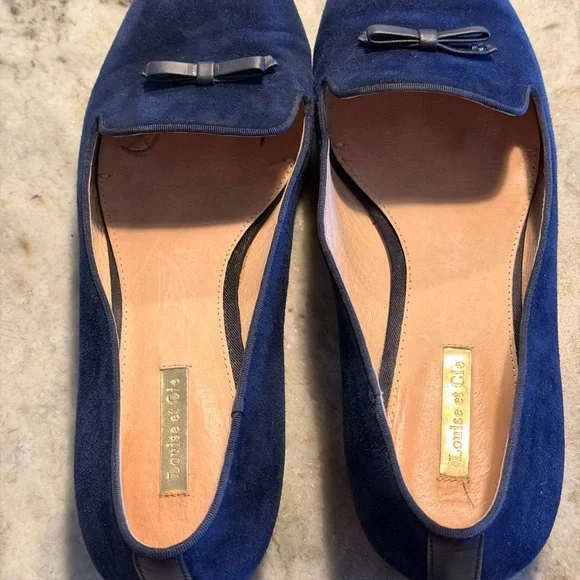 Louise et Cie Lo Anniston Navy Suede Leather Bow Slip on Loafer Flats.  VGUC - Picture 2 of 8